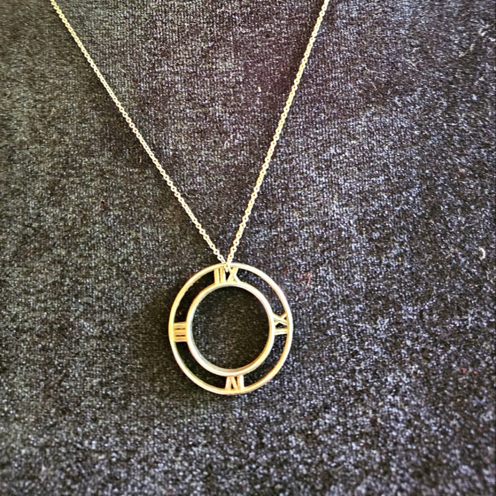 sterling silver clock face with roman numerals necklace